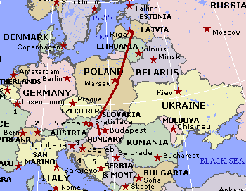 Карта-Латвия - Литва - Польша - Словакия - Венгрия